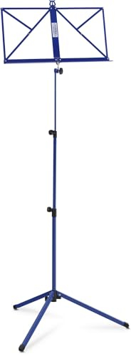 Classic Cantabile Notenständer Medium - Klappbares Notenpult für Kinder und Erwachsene - Mit Notenhalter an der Auflage - Höhenverstellbar von 65-130 cm - Gummifüße - Blau