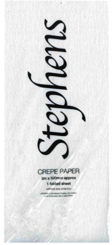 Stephens White Crepe Paper 40% Stretch 3m x 0.5m Sheet, Ideal For Papercraft, Gift Wrapping, Collages, Paper Chains, Stained Glass Windows, Craft Projects