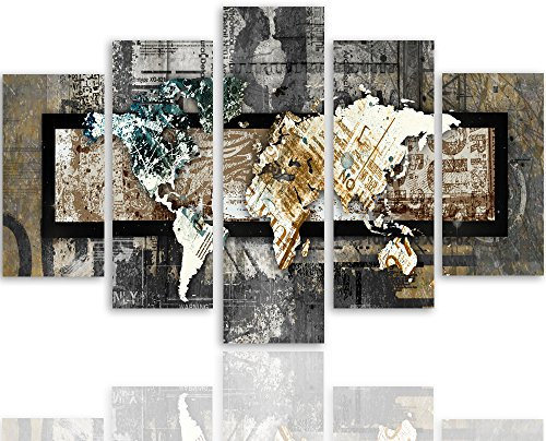 Feeby Frames Toile sur 5 Panneaux décoration avec Motif de Carte du Monde Vintage pour décoration Murale 100 x 200 cm Type A