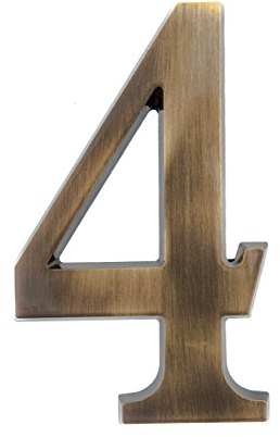 HUBER Hausnummer 4 aus Messing 20 cm I Hausnummern für Haus & Tür I Hausnummer XL I Hausnummernschilder in edlem Messing 3D Design, house number