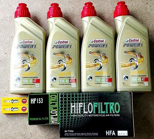 KIT TAGLIANDO PER DUCATI MONSTER 696 2008 - 2013 CON 4 LITRI DI OLIO CASTROL POWER 1 10W40, 1 FILTRO OLIO HIFLO HF153, 1 FILTRO ARIA HIFLO HF6001, 2 CANDELE NGK DCPR8E