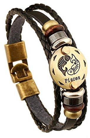 MeiPing Lederarmband mit Sternzeichen Anhänger