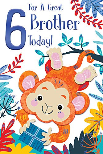 for A Great Brother 6th Age 6 Today Cute Monkey Happy Birthday Card Lovely Verse