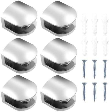 BuxiuGK 6 Pièces Support Étagère Verre,Pince À Verre Réglable de 6-8 mm d'Épaisseur Fixation Tablette Verre Clips de Verre Pince Miroir
