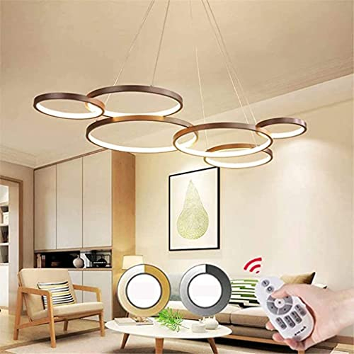 Moderne LED Pendelleuchte Dimmbar Hängeleuchte Esstischlampe Pendellampe Höhenverstellbar Hängelampe Kronleuchter für Wohnzimmer Esszimmer Büro Schlafzimmer Decken Lampe 120 * 75cm 88W Six rings