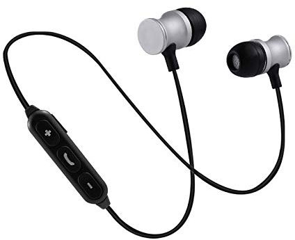 Ecouteurs Bluetooth Metal pour ZTE Blade V10 Smartphone sans Fil Telecommande Son Main Libre Intra-AURICULAIRE Universel (Argent)