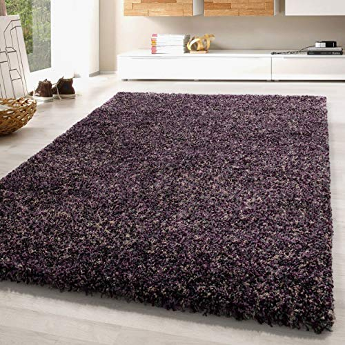SIMPEX Teppich Wohnzimmer 80 x 150 cm Läufer Flur Hochflor Teppich Lila Moderne Einfarbig Meliert Design - Schlafzimmer Teppich Pflegeleicht Extra Weich Extra Flauschig - Carpet Living Room Deko