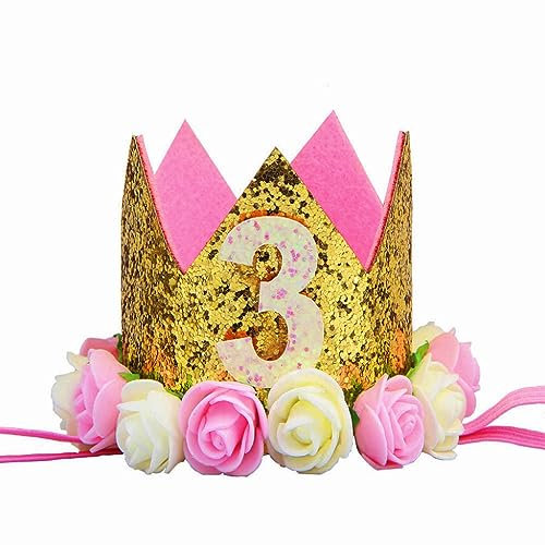 MINGZE 1-3 Jahr Geburtstag Baby Krone, Haarschmuck Stirnband Kopfband Turban Haarband Stirnbänder Prinzessin Tiara Haar Zubehör schmuck Babyschmuck Babygeschenke Golden Für Babys Baby Mädchen Kids (3)