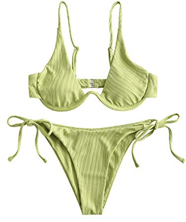 ZAFUL Maillot de bain 2 pièces pour femme - Motif léopard Criss Cross Push Up - Rembourré - Maillot de bain 2 pièces, Vert-A., M