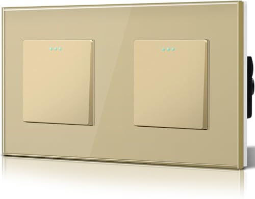 BSEED Doppel Lichtschalter Glas 1-Fach 2-Wege-Glasscheibe Schalter 157 * 86mm Wandlichtschalter Gold