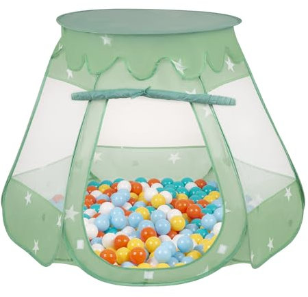 Selonis Baby Spielzelt Mit Plastikbällen Zelt 105X90cm/300 Stück Bälle Plastikkugel Kinder, Minze:Weiß/Gelb/Orange/Babyblue/Türkis