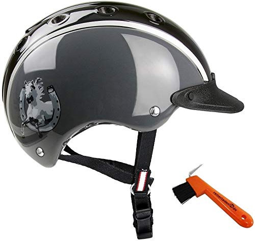 Casco Kinder Reithelm NORI Hufeisen schwarz/grau XS (50-52cm) + Hufkratzer Reiterladen24