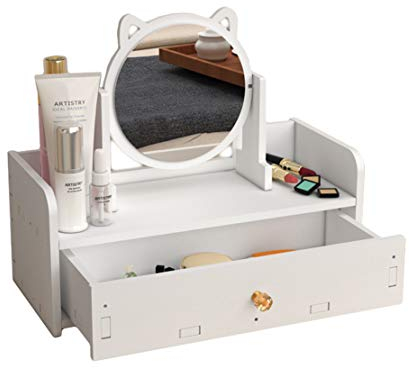 Verve Jelly Kosmetik Organizer Mit Spiegel, 1 Groß Schubladen, Make Up & Schmuckaufbewahrung, HBT 15x14x32cm, Mini Schminktisch PVC Schubladenbox, Weiß