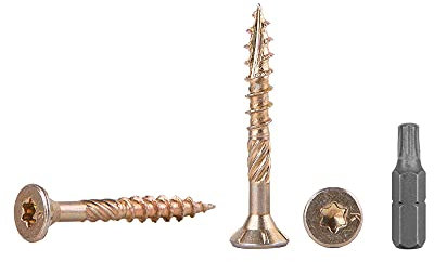 Confezione da 100 viti in acciaio zincato giallo da 4,0 x 30 mm, testa Torx, tipo 17, testa svasata, viti per legno e truciolato