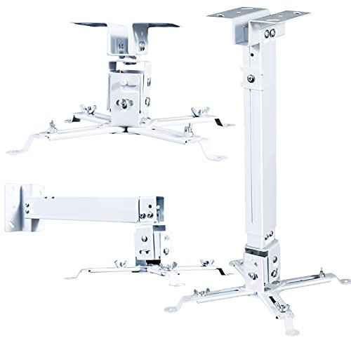 Projector Ceiling/Wall Mount White, Homcine Low Profile Universal Projector Holder/Bracket/Hanger Kit with Extendable Arm, Adjustable Height Pole Mount Drop Ceiling Quick Release For Epson Optoma Benq