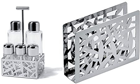 Alessi - MSA16 - CACTUS! Servizio per olio, aceto, sale, pepe e spezie in acciaio inossidabile 18/10 lucido e vetro. & Cactus Portatovaglioli di Carta, Acciaio Inossidabile, Argento