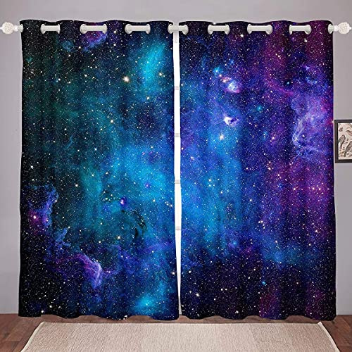 Galaxis Weltraum Vorhänge für Schlafzimmer Wohnzimmer Sternenhimmel Nebula Fenstervorhang 175x140cm Universum Galaxis Blickdichte Vorhänge Astronomie Astrologie für Kinder Erwachsene 2 Paneele
