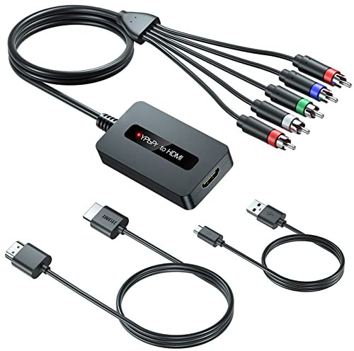 Male Component to HDMI Converter Cable with HDMI and Component Cables for DVD/STB with Female Component Output to Display on HDTVs, 1080P YPbPr to HDMI Converter, Component in HDMI Out Adapter…