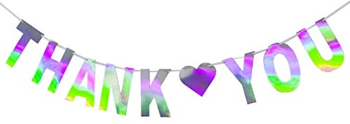 Blukey Holografisches Dankes-Banner zum Aufhängen, Wimpelkette, schillernd, weiß, Thanksgiving-Banner und Schilder