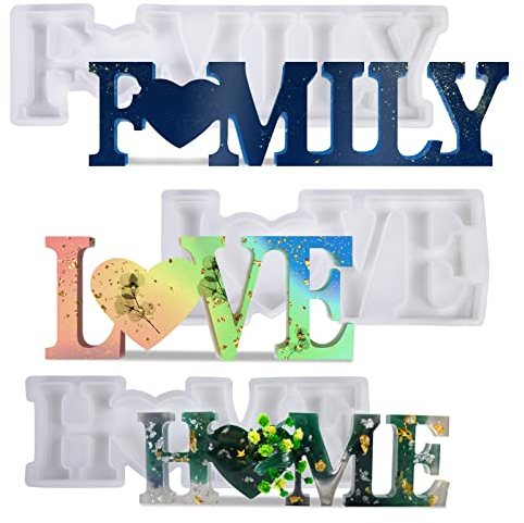 Mitening 3 Stück Epoxidharz Formen Buchstaben Set, Resin Gießharz Silikonform Kit 3D Harz Gießen Formen Set 3D Silikonform Love Home Family Live, für DIY Schmuck, Home Dekoration und Tisch Dekoration