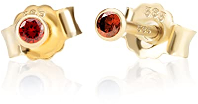 NKlaus Paar 2,5mm 585 Gelb Gold 14 Karat Ohrstecker Kristall Zirkonia Granat Butterfly Verschluss Damen Mädchen 11001