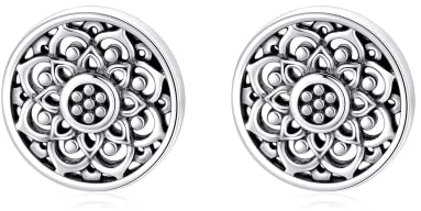 Shusukue Lotus Ohrringe Silber 925er Boho Ohrstecker Vintage Klein Unisex Ohrring Stecker