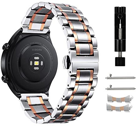 Niboow Bracelet 22mm pour Xiaomi Watch 2 Pro/S1/S1 Active, Amazfit GTR 4/3, Huawei Watch 4/GT 3 Pro 46mm - Métal Acier Inoxydable - Argent/Rose