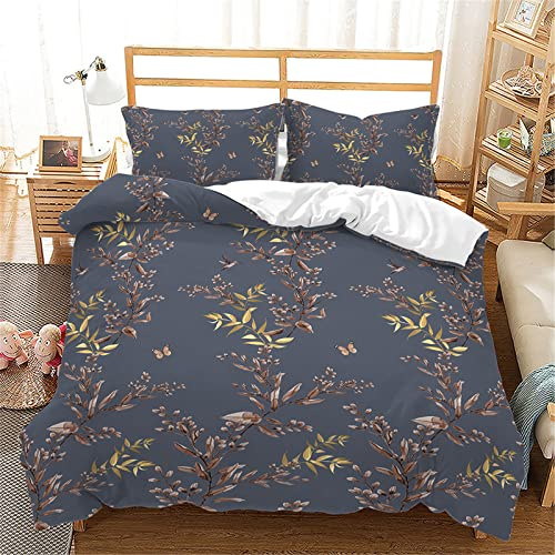 Mateju 3D Blumen Bettwäsche 3 teilig mit 1 Bettbezug und 2 80x80cm Kissenbezug, Pflanze Druck Microfaser Bettwäsche-Set Bettbezüge Set Bettwäsche Set (Goldene Blätter,180x220cm)