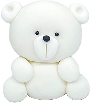 Edible Teddy Cake Toppers - 3D Sugar Fondant Figure - Kids Birthday Decorations - Handmade Present - Baby Shower, Christening (white)
