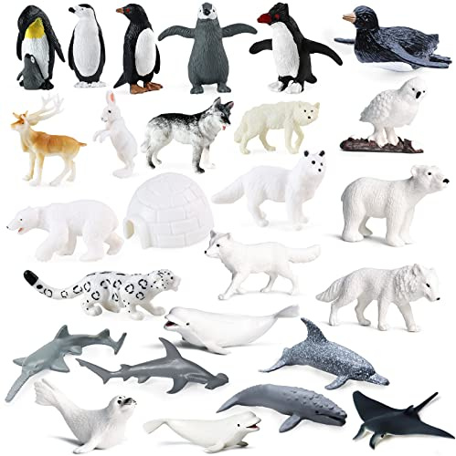 SIENON 26Pcs Mini Polar Animal Figures, Arctic Antarctic Sea Creatures Toys