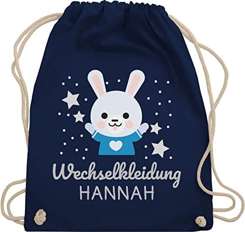 Turnbeutel Rucksack personalisiert - Kita Beutel Wechselsachen Mädchen - Wechselkleidung Hase - Unisize - Navy Blau - wechselbeutel mit namen kindergartenkind trainingsbeutel kindergarten - WM110