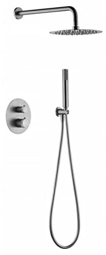 IMEX - Ensemble de douche thermostatique encastré mur, Kit thermostatique douche encastrée 2 voies - SERIE LINE Nickel brossé - GTD038/NQ
