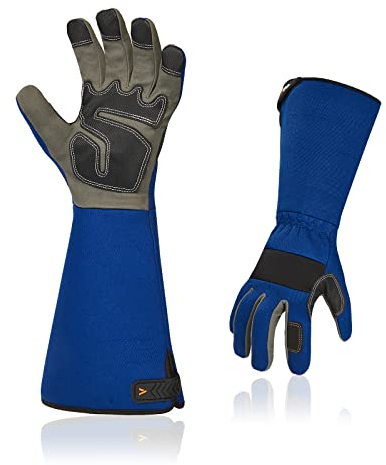 Vgo... Gardening Gloves Men Long Sleeves in Leather with Touchscreen, Long Work Gloves Gauntlet Puncture-proof Thorn Proof for Yard Garden Agriculture(11/XXL,1Pair)