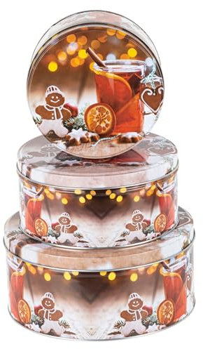 bonsport Keksdosen Set 3-teilig rund Weihnachten Plätzchendosen Gebäckdosen, Lebkuchenmann mit Getränk