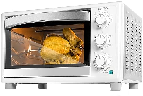 Cecotec Horno de sobremesa Bake&Toast 3090 White Gyro, 30 L, 1500 W, 5 funciones diferentes, Incluye rustidor gitadorio, Luz interior, bandeja recogemigas.