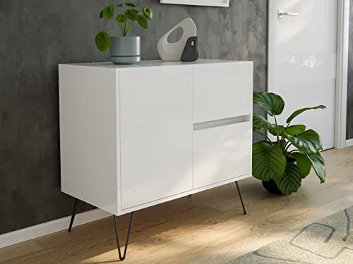 emotion Raumwunder S Sideboard Kommode Greifraum 80cm 2 SoftClose 1 Tür Weiß Hochglanz