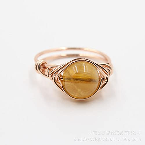 ARTQ Steinring Natürlicher Citrin-Stein-Ring, Drahtgewickelter Ring, Verstellbarer Öffnungsring, Modisches Statement, Einfache Ringe, Frauen, Geschenk Für Frau, Freundin, Mutter