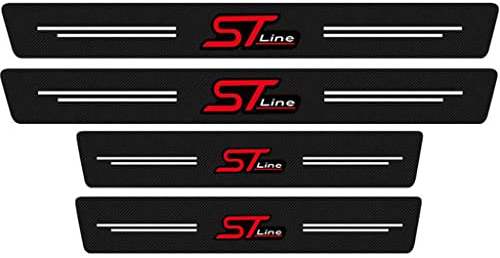 RIDGOEL 4 Stück ST Line Auto Einstiegsleisten Schutz Kohlefaser Türschweller Aufkleber für Ford Focus EcoSport Kuga Mondeo Fiesta Puma, Auto Tür Schritt Platte Abdeckung Lackschutzfolie Red