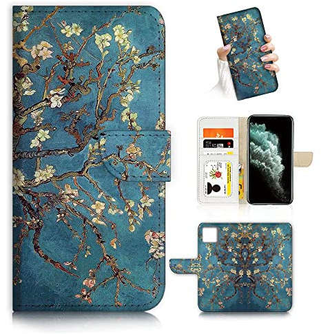 AJOURTEK AD004 Schutzhülle für iPhone 12, iPhone 12 Pro, kunstvoll gestaltetes Design, zum Aufklappen, Ganzkörperschutz, AD004 (#24891 Mandelblüten)