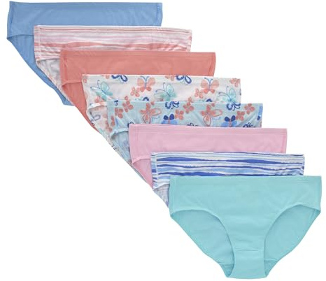 Hanes Girls Ultimate Underwear Pack, Organic Cotton For Kids’ (Colors May Vary) Hipster Panties, Pink Blue Solids & Patterns, 6 US