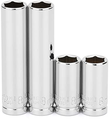 MIXPOWER 4PCS 1/4Drive 8mm Deep&Shallow Socket, 6 Point, Cr-V Steel, 8mm
