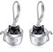 POPLYKE Schwarze Katze Ohrringe für Damen 925 Sterling Silber Tasse Katze Leverback Ohrringe Schwarze Katze Geschenke Katze Schmuck für Mädchen