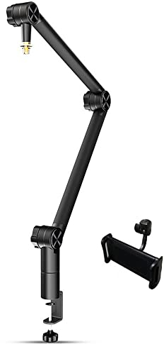 Mikrofonständer mit Schockhalterung und Tischklemme Einstellbar Aluminiumlegierung Mikrofon Halterung 3/8 Auf 5/8 Schraubadapter, Microphone Boom Arm with Shock Mount, with Flat Stand