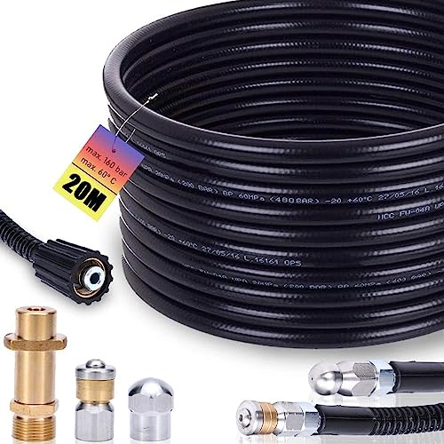 Rohrreinigungsschlauch Set 20m, 240 bar inkl. M22 Adapter, Düsen starr + rotierend für Kränzle Kärcher K2, K3, K4, K5, K6, K7 Hochdruckreiniger universal Rohrreinigungsset Hochdruckschlauch
