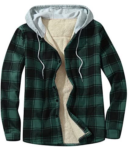 Herrenhemd, Slim Fit Regular Fit Verdicken Herren Longsleeve Hoodie Lässige Langarm Freizeit Plaid Overshirt Langarmshirt Baumwolle Gefüttert Casual Innenfleece Mantel Hemd