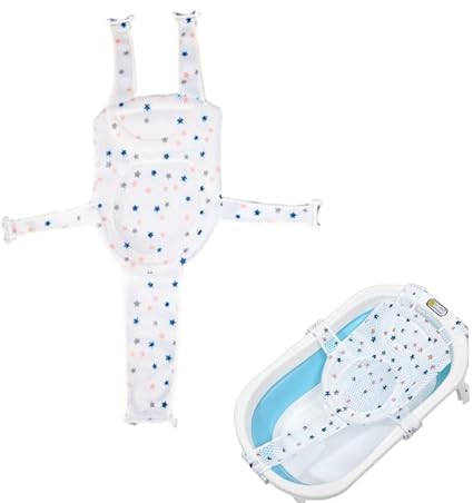 HORREX Bañera Bebe Una Pieza Asiento Bañera Bebe Azul Blanco Reductor Bañera Bebe Tamaño Ajustable Para Adaptarse a Diferentes Bañeras baño bebe El producto no Incluye Lavabo
