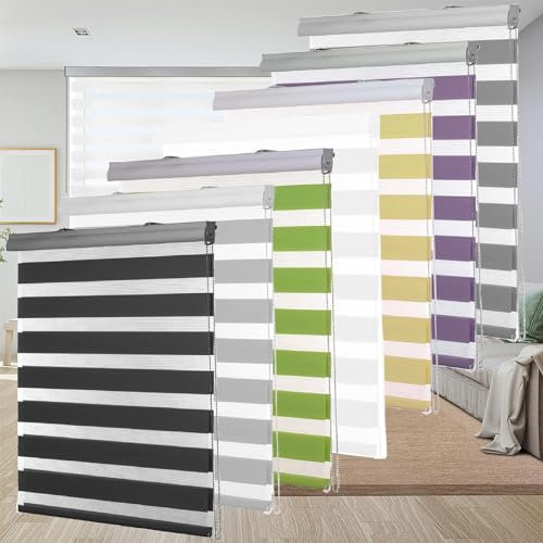 Moderne Tag-Nacht-Rollo 110 x 150 cm 100% Verdunkelung Sonnenschutz Wärmeschutzrollo Thermo Rollo mit Bohren für Fenster, Schwarz