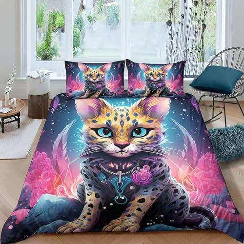AAHARYA 3D Cat_Warrior Bettbezüge-Set, Bettdeckenbezug-Set, weiches Mikrofaser-Bettwäsche-Set, 3-teiliges Bettbezug-Set für Kinder und Erwachsene, Doppelbett (200 x 200 cm)
