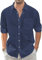 J.VER Sommerhemd Herren Langarm Leinenhemd Casual Einfarbig Hemd Button Down Leinenshirt,Marineblau,L