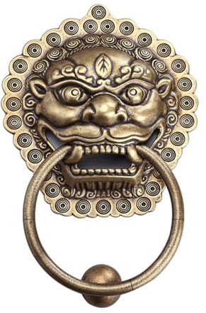 RUNCH Campanello Leone, Battente in Ottone, Campanello a Testa di Leone per Porta d'ingresso con Aspetto Storico,C